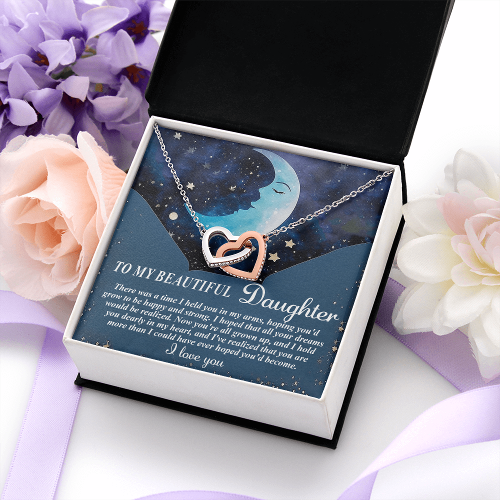 My Beautiful Daughter - Hold You Dearly In My Heart - You Are More Than I Could Have Ever Hoped You'd Become - I Love You - Interlocking Hearts Necklace IH, DAU0000166IH