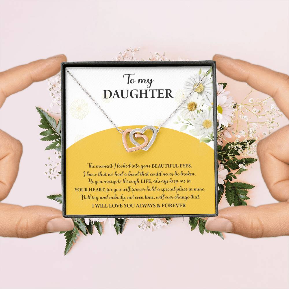 My Daughter - Moment I Looked Into Your Beautiful Eyes - A Bond That Could Never Be Broken - Always Keep Me In Your Heart - Love You Always & Forever - Interlocking Hearts Necklace IH, DAU0000003IH - Sweet Yasmin 21
