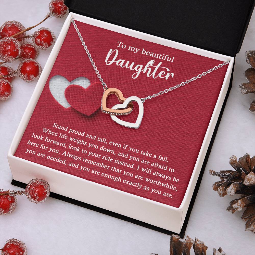 To My Beautiful Daughter - Stand Proud And Tall - Interlocking Hearts Necklace IH, DAU0000008IH - Sweet Yasmin 21