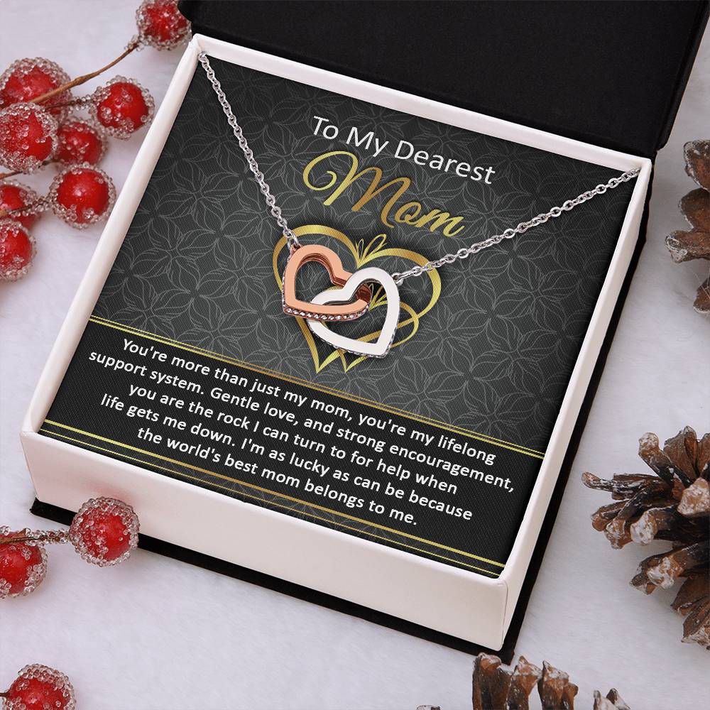 My Dearest Mom - My Lifelong Support - Rock I Can Turn To - Lucky As Can Be - Mom Belongs To Me - Interlocking Hearts Necklace IH, MOM0000020IH