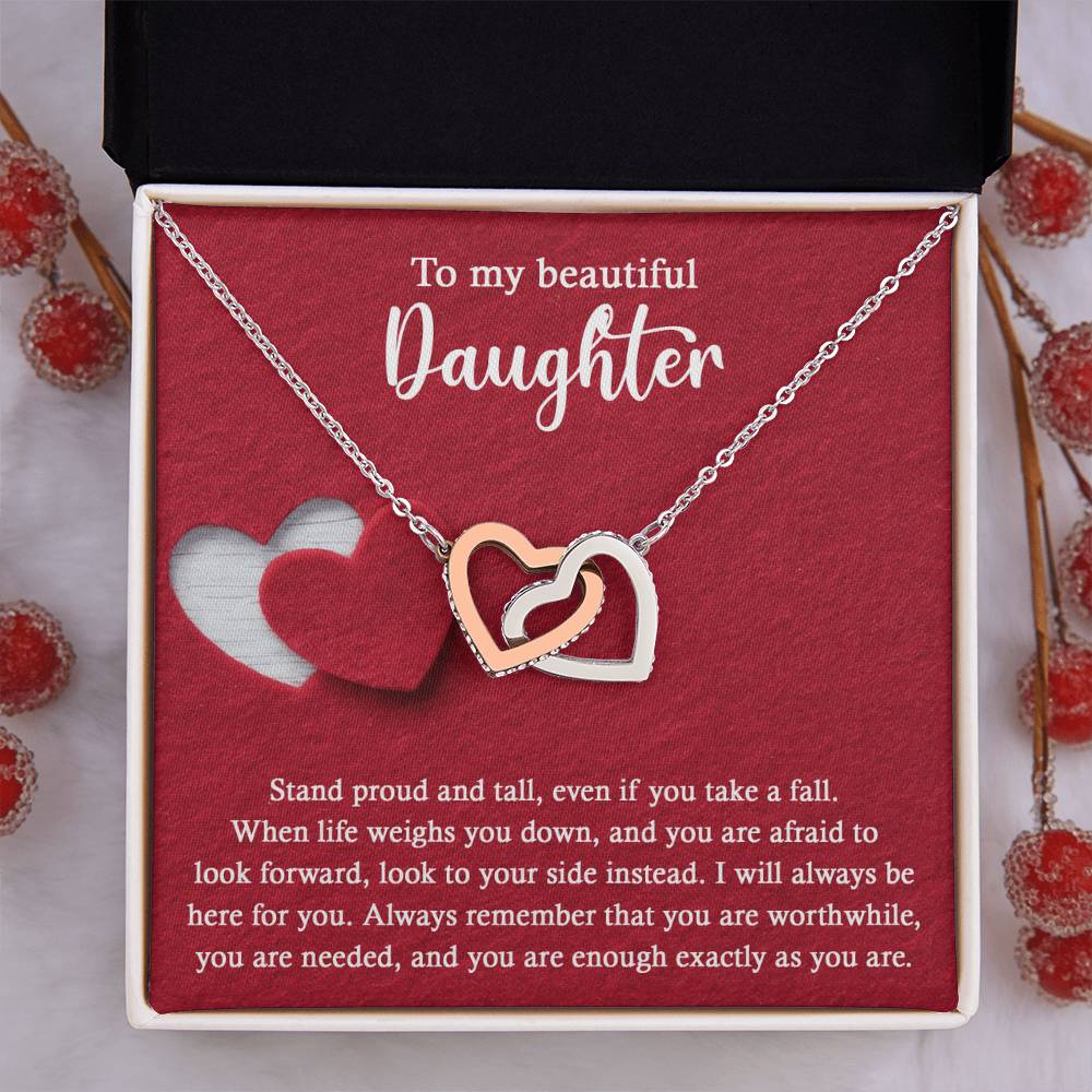 To My Beautiful Daughter - Stand Proud And Tall - Interlocking Hearts Necklace IH, DAU0000008IH - Sweet Yasmin 21