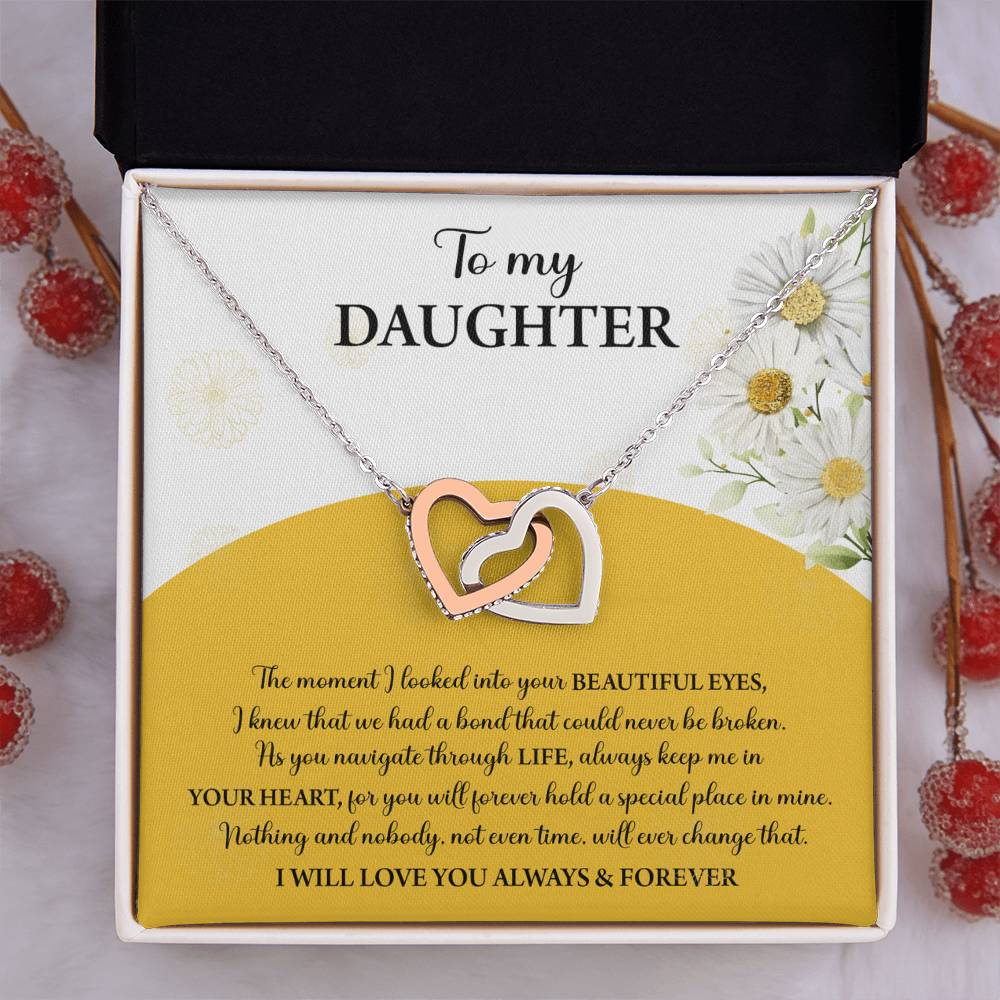 My Daughter - Moment I Looked Into Your Beautiful Eyes - A Bond That Could Never Be Broken - Always Keep Me In Your Heart - Love You Always & Forever - Interlocking Hearts Necklace IH, DAU0000003IH - Sweet Yasmin 21