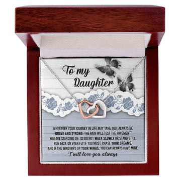 To My Daughter - Always Be Brave And Strong - Interlocking Hearts Necklace IH, DAU0000006IH