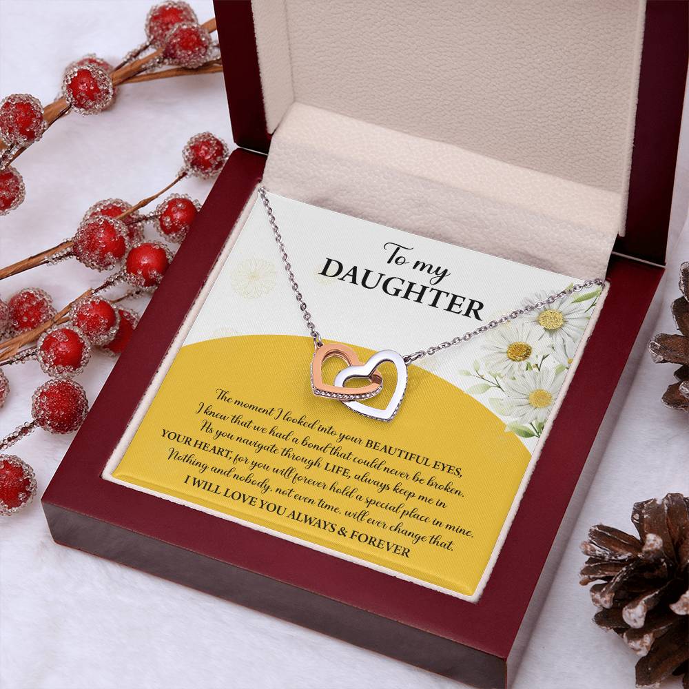 My Daughter - Moment I Looked Into Your Beautiful Eyes - A Bond That Could Never Be Broken - Always Keep Me In Your Heart - Love You Always & Forever - Interlocking Hearts Necklace IH, DAU0000003IH - Sweet Yasmin 21