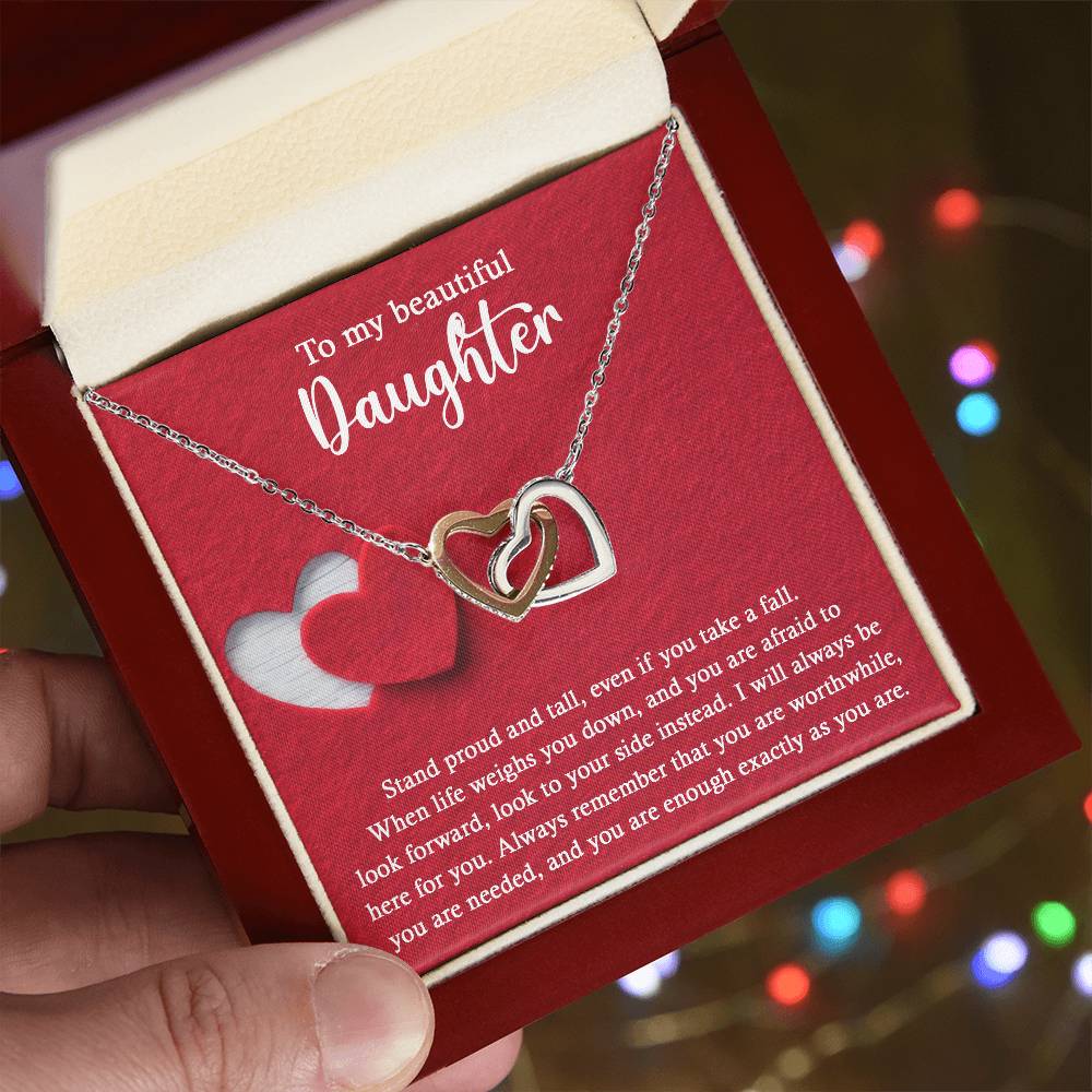 To My Beautiful Daughter - Stand Proud And Tall - Interlocking Hearts Necklace IH, DAU0000008IH