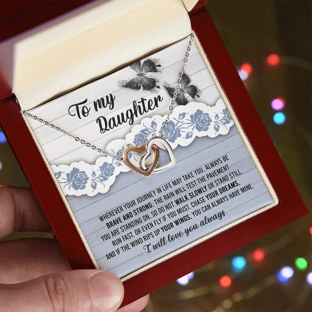 To My Daughter - Always Be Brave And Strong - Interlocking Hearts Necklace IH, DAU0000006IH