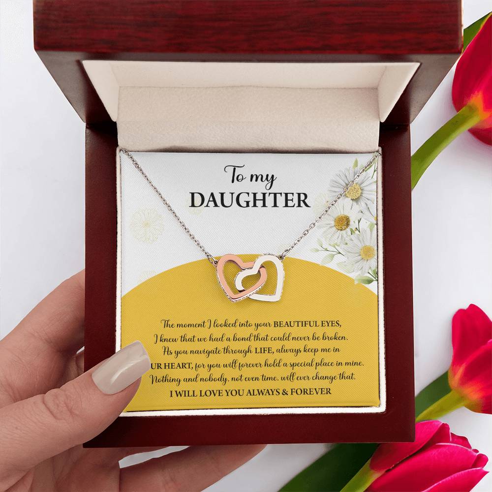 My Daughter - Moment I Looked Into Your Beautiful Eyes - A Bond That Could Never Be Broken - Always Keep Me In Your Heart - Love You Always & Forever - Interlocking Hearts Necklace IH, DAU0000003IH - Sweet Yasmin 21