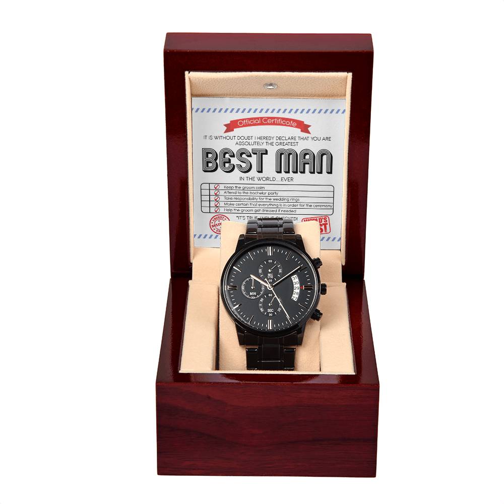 Absolutely The Greatest Best Man In The World Ever - Keep The Groom Calm - Make Certain Everything Is In Order For The Ceremony - Metal Chronograph Watch WAT, BMN000001WAT
