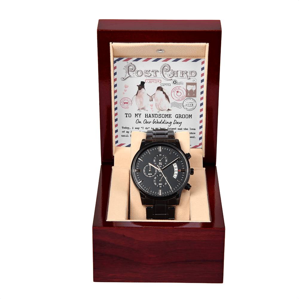 My Handsome Groom - On Our Wedding Day - I Miss You, I Love You - Today I Say I Do To My Best Friend & Love Of My Life - Metal Chronograph Watch WAT, GRM000002WAT