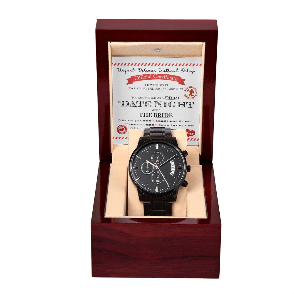 Special Date Night With The Bride - Movie, Romantic Moonlight Walk, Candle-Lit Dinner - Endless Hugs & Kisses - Metal Chronograph Watch WAT, GRM000001WAT