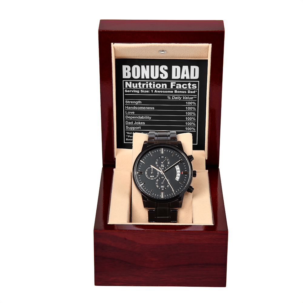 Bonus Dad - Awesome Bonus Dad - Strength, Handsomeness, Love, Dependability, Dad Jokes, Support - Metal Chronograph Watch WAT, DAD0000056WAT