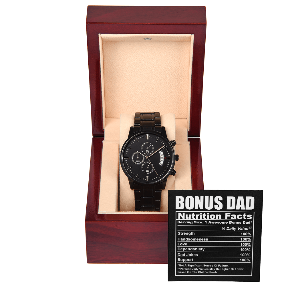 Bonus Dad - Awesome Bonus Dad - Strength, Handsomeness, Love, Dependability, Dad Jokes, Support - Metal Chronograph Watch WAT, DAD0000056WAT