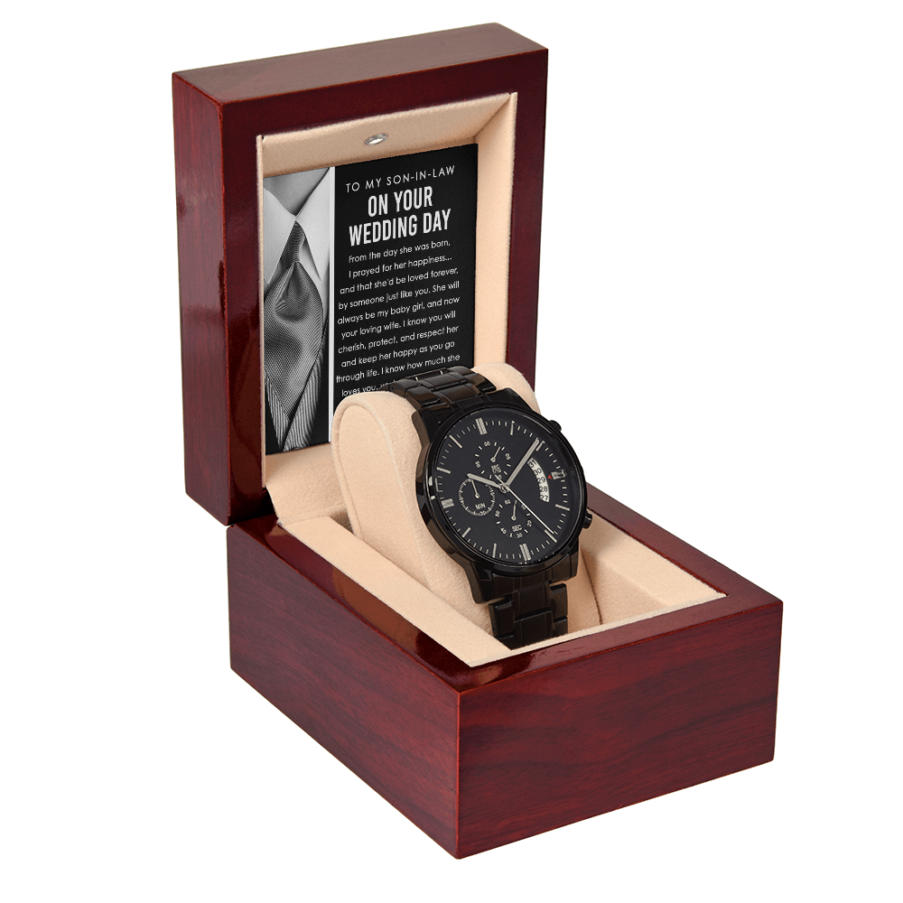 My Son-In-Law - On Your Wedding Day - Cherish, Protect, Respect Her & Keep Her Happy - Hold Her Hand Forever, Together, Now Always As One - Metal Chronograph Watch WAT, SIL0000003WAT