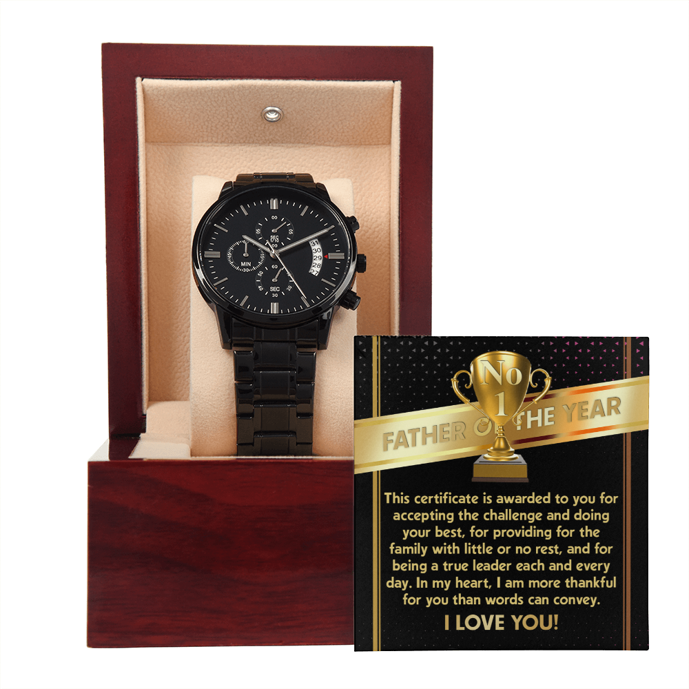 No.1 Father Of The Year - For Doing Your Best, Being A True Leader Each & Every Day - In My Heart, I Am More Thankful Than Words Can Convey - I Love You - Metal Chronograph Watch WAT, DAD0000038WAT
