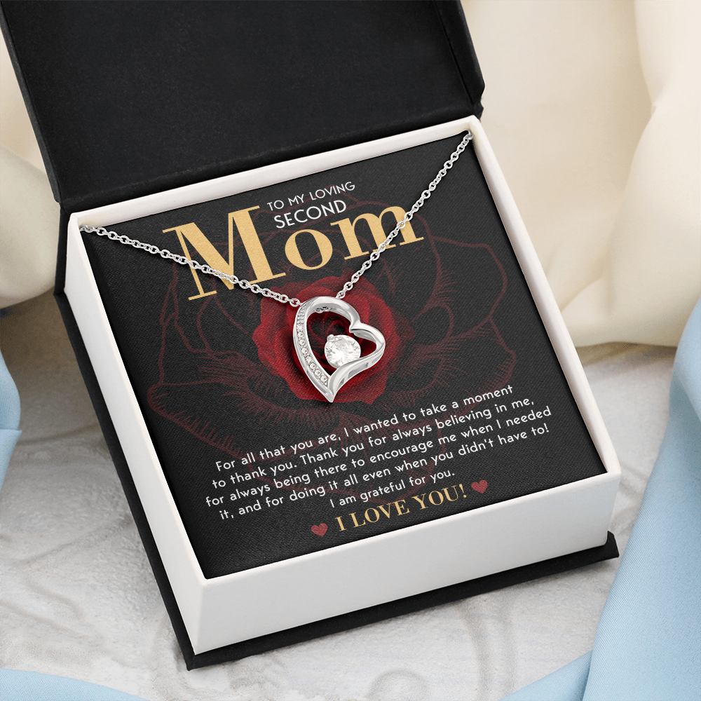 My Loving Second Mom - Thank You For Always Believing In Me, Being There To Encourage Me & Doing It All Even When You Didn't Have To - I Am Grateful For You - I Love You - Forever Love Heart Necklace FL, BOM000008FL