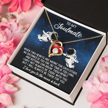 My Soulmate - Two Hearts Are Meant For Each Other - No Distance Is Too Far - No Time Is Too Long - I Will Always Be There For You - I Love You To The Moon & Back - Forever Love Heart Necklace FL, SMT0000023FL