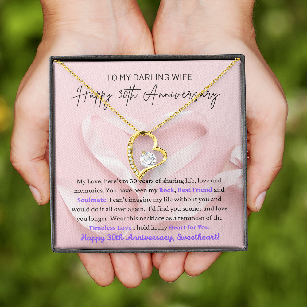 My Darling Wife: Happy 30th Anniversary - Sharing Life, Love & Memories - My Rock, Best Friend & Soulmate - Timeless Love I Hold In My Heart For You Sweetheart - Forever Love Heart Necklace FL, ANWM000007FL