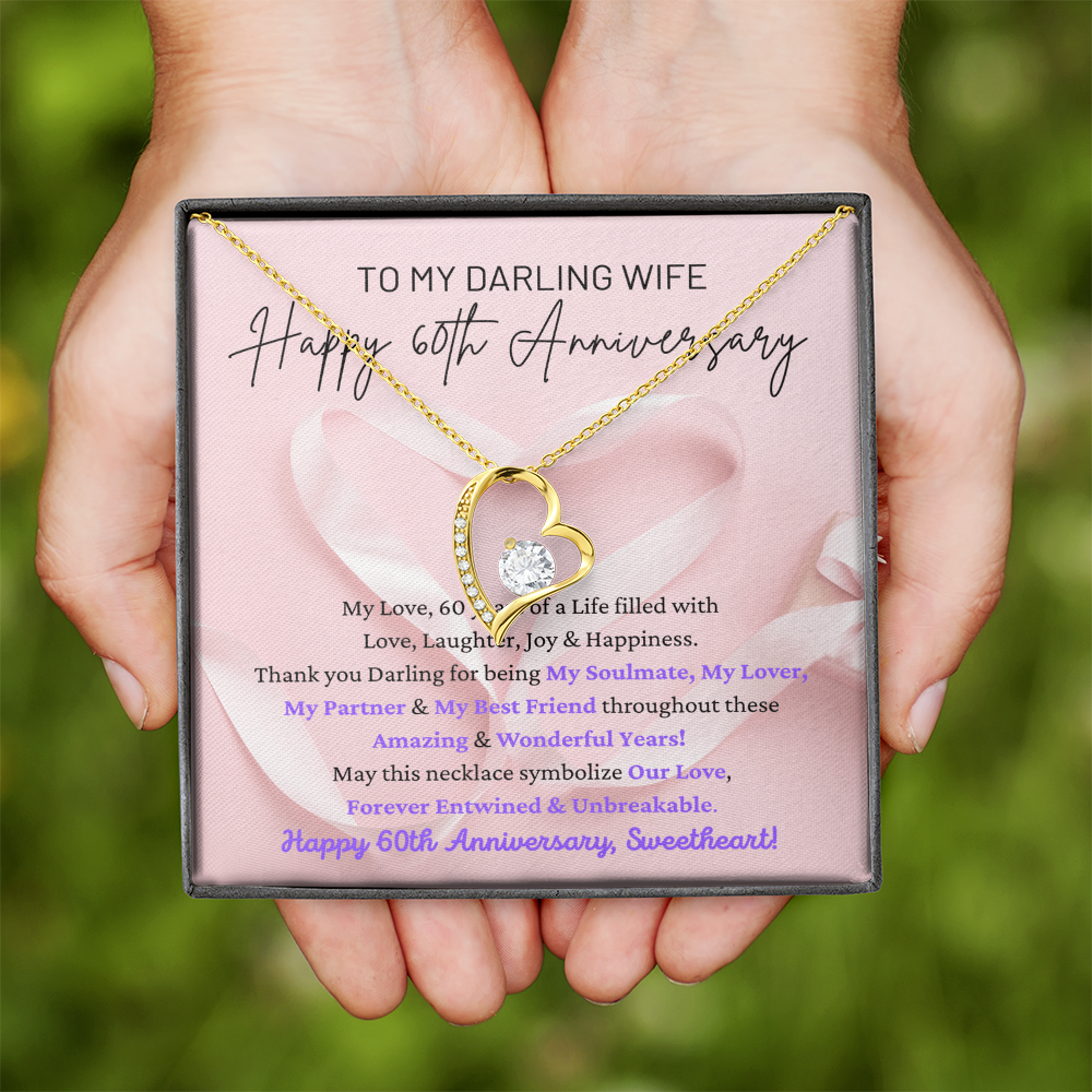 My Darling Wife: Happy 60th Anniversary - A Life Filled With Love, Laughter, Joy & Happiness - Thank You Darling For Being My Soulmate, Lover, Partner & Best Friend Sweetheart - Forever Love Heart Necklace FL, ANWM000010FL