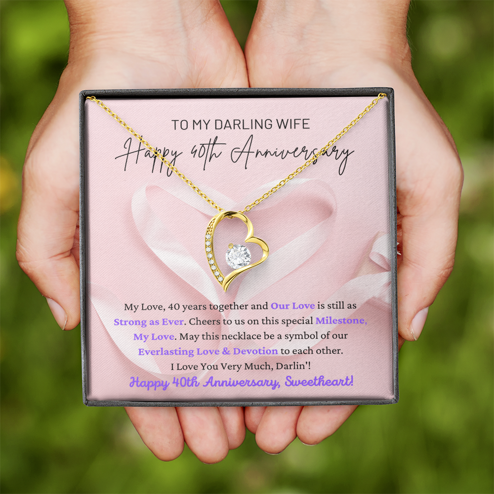 My Darling Wife: Happy 40th Anniversary - Our Love Is Still As Strong As Ever - Our Everylasting Love & Devotion - Love You Very Much Sweetheart - Forever Love Heart Necklace FL, ANWM000008FL