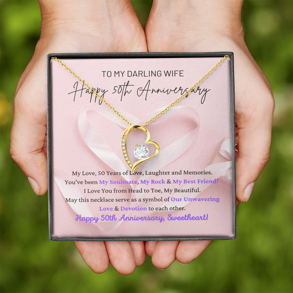 My Darling Wife: Happy 50th Anniversary - Years Of Love, Laughter & Memories - My Soulmate, Rock & Best Friend - Love You From Head To Toe My Beautiful - Unwavering Love & Devotion - Forever Love Heart Necklace FL, ANWM000009FL