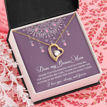 Bonus Mom - Always Being There - Showing You Care - Thank You - Love You Always And Forever - Forever Love Heart Necklace FL, BOM0000001FL