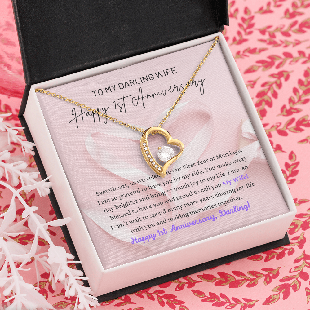 My Darling Wife: Happy 1st Anniversary - Grateful To Have You By My Side - Bring Joy To My Lilfe - Forever Love Heart Necklace FL, ANWM000001FL