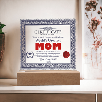 Officially The World's Greatest Mom - For Being The Most Thoughtful, Loving & Caring Mother - Thank You For Always Being There For Me - Acrylic Square Plaque ASP, MOM0000068ASP