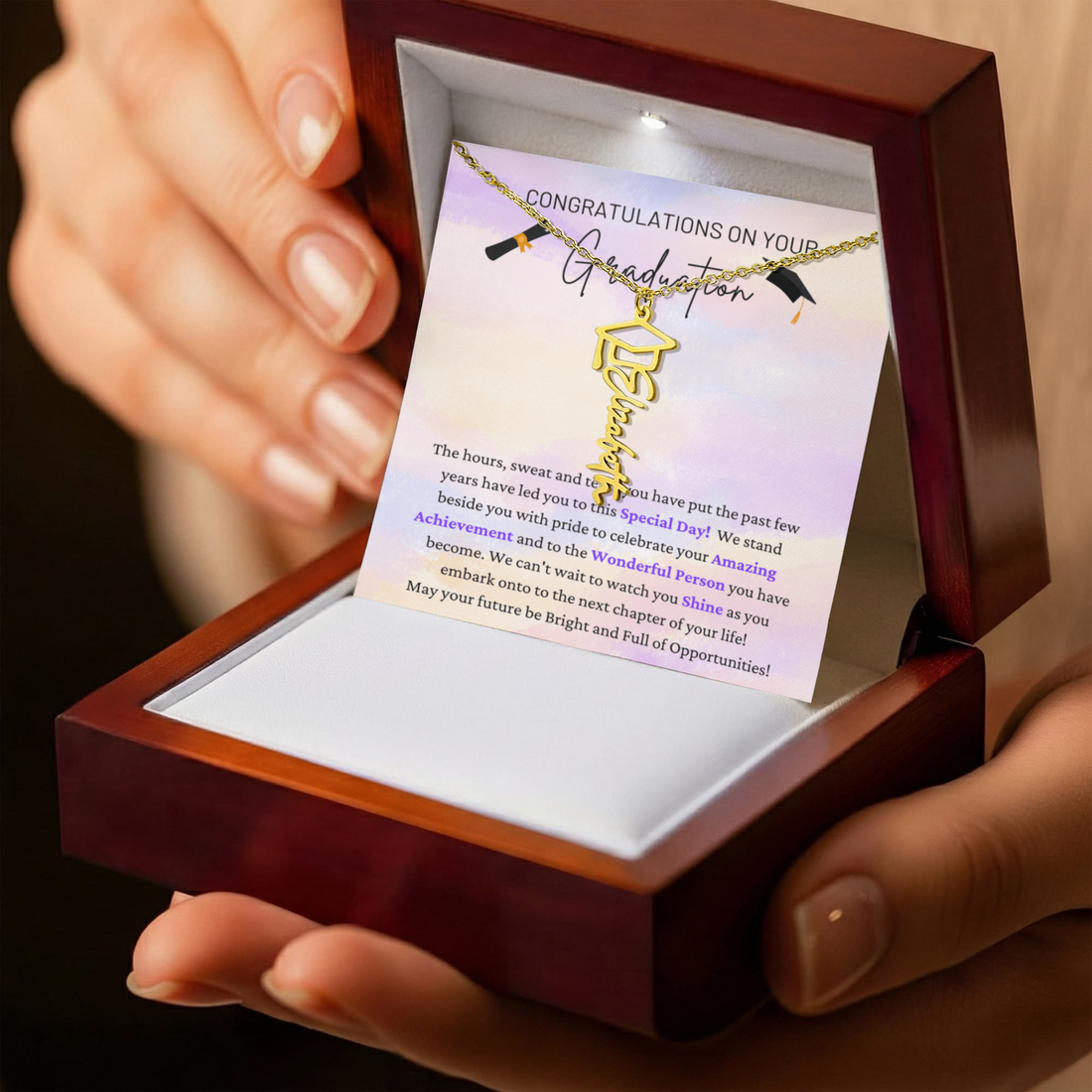 Congratulations On Graduation - Special Day - Amazing Achievement - Watch You Shine - Graduation Cap Name Necklace GC, GRD0000002GC