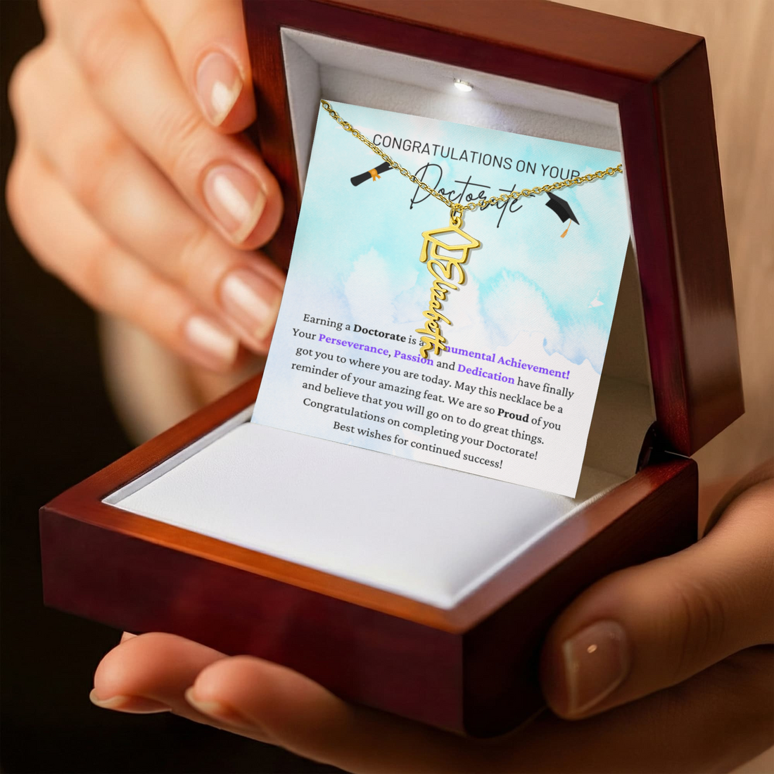 Congratulations On Your Doctorate - Monumental Achievement - Perseverance, Passion And Dedication - Proud Of You - Graduation Cap Name Necklace GC, GRD0000006GC