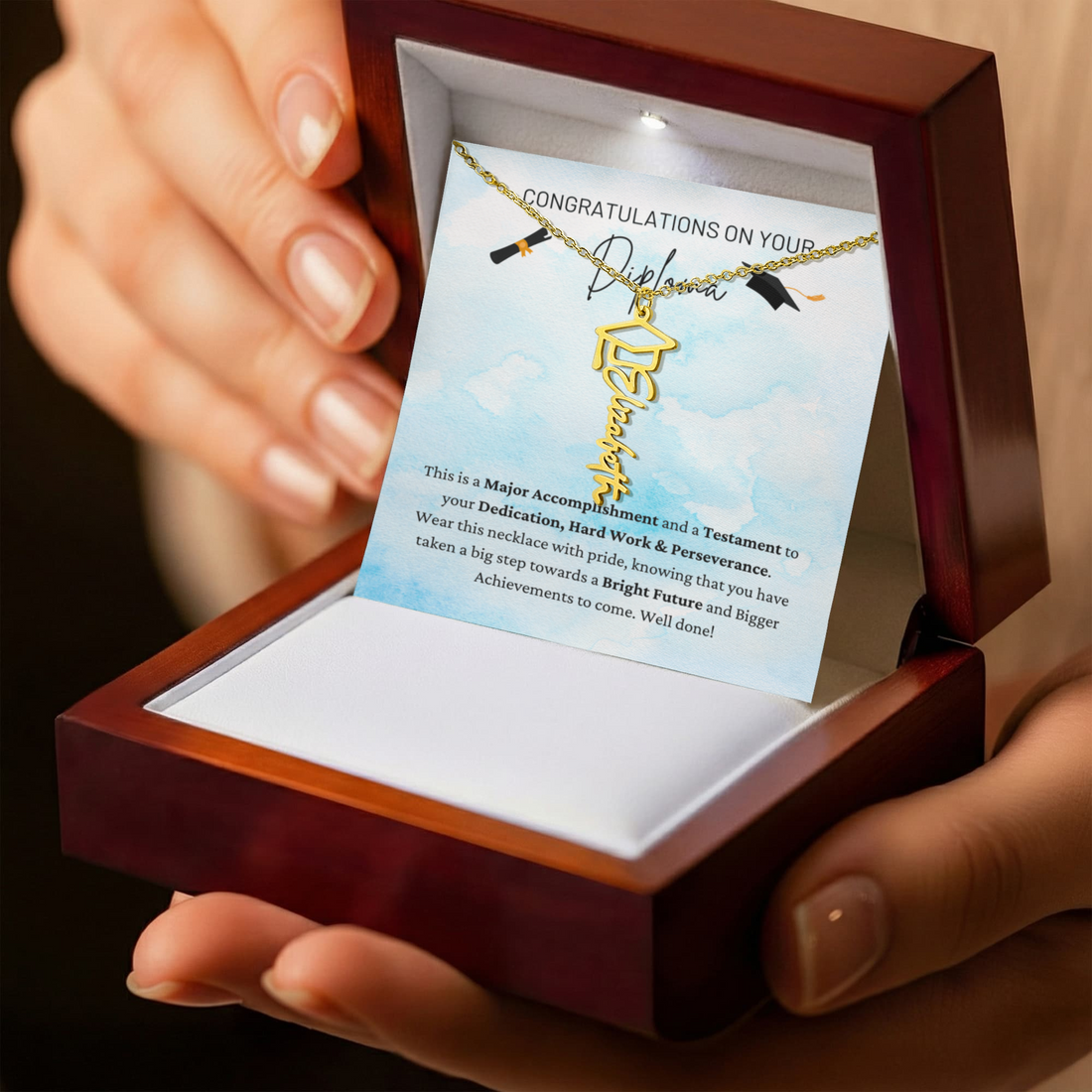 Congratulations On Your Diploma - Major Accomplishment And Testament - Bright Future - Graduation Cap Name Necklace GC, GRD0000003GC
