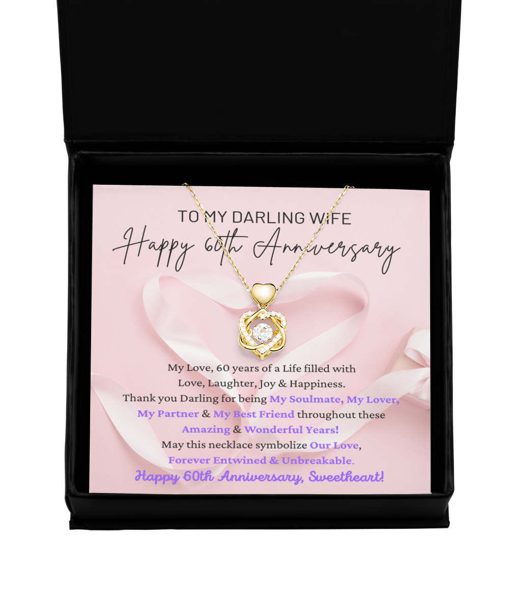 To My Darling Wife - Forever Entwined & Unbreakable - My Soulmate, My Lover, My Partner & My Best Friend - Happy 60th Anniversary - Double Hearts Gold Necklace HG, ANWM000010HG