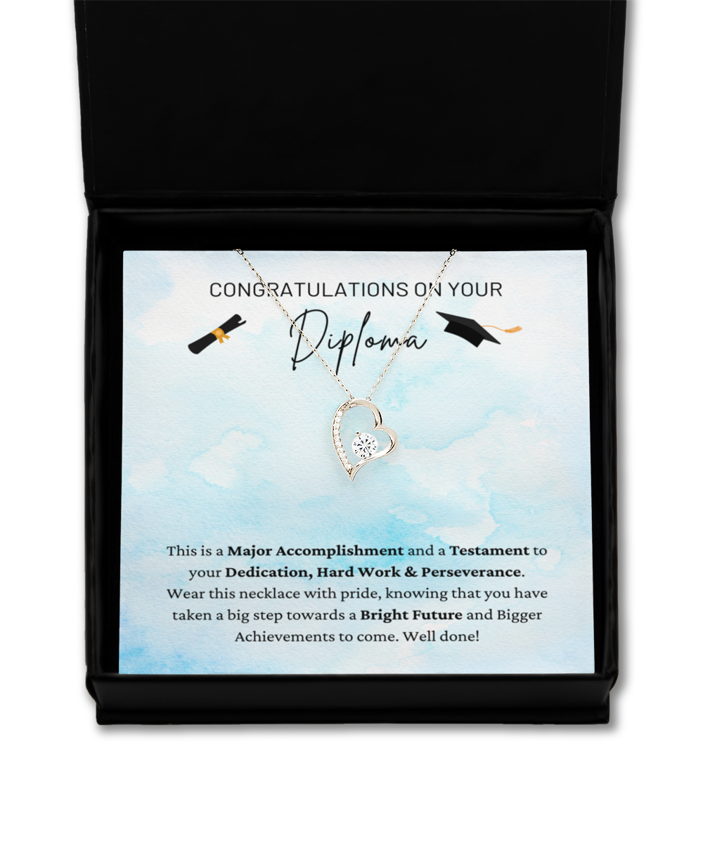 Congratulations On Your Diploma - Major Accomplishment And Testament - Bright Future - Love Heart Solitaire Silver Necklace SS, GRD0000003SS