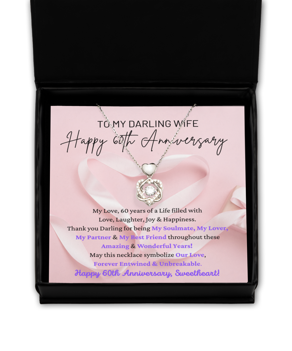 To My Darling Wife - Forever Entwined & Unbreakable - My Soulmate, My Lover, My Partner & My Best Friend - Happy 60th Anniversary - Double Hearts Silver Necklace HS, ANWM000010HS