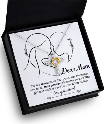 Dear Mom - Loved More Than You Know - Always Be Your Little Girl - My Caring Mother - I Love You Mom - Cross Dancing Heart Necklace, MOM0000011CD