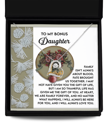 Bonus Daughter - Fate Brought Us Together - Thankful For The Gift Of You - Family Forever - Always Be Here For You - Always Love You - Love Dancing Necklace LD, DAU0000059LD