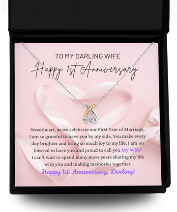 To My Darling Wife - Grateful To Have You - Happy 1st Anniversary - Wishbone Necklace WB, ANWM000001WB