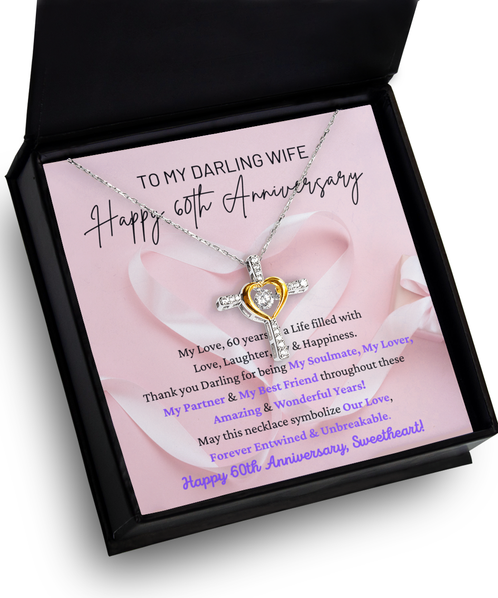 To My Darling Wife - Forever Entwined & Unbreakable - My Soulmate, My Lover, My Partner & My Best Friend - Happy 60th Anniversary - Cross Dancing Heart Necklace CD, ANWM000010CD