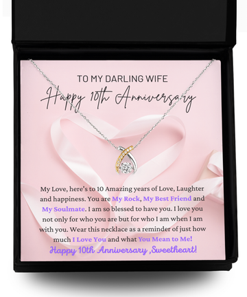 To My Darling Wife - My Rock, My Best Friend, My Soulmate - Happy 10th Anniversary - Wishbone Necklace WB, ANWM000003WB