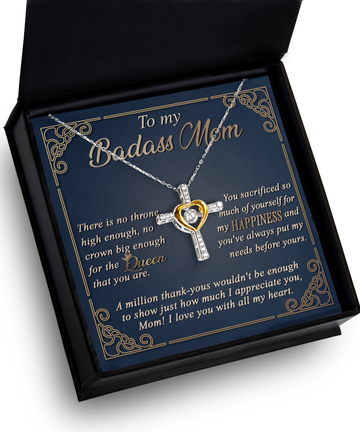 To My Badass Mom - The Queen - Sacrified For My Happiness - Million Thank-Yous - Appreciate You - Love You With All My Heart - Cross Dancing Heart Necklace, MOM0000002CD