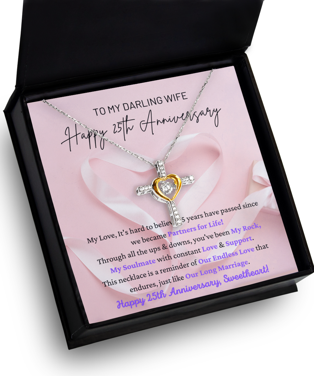 To My Darling Wife - Our Endless Love - Partners for Life My Rock, My Soulmate - Happy 25th Anniversary - Cross Dancing Heart Necklace CD, ANWM000006CD