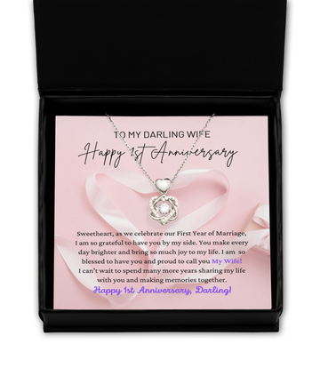 To My Darling Wife - Grateful To Have You - Happy 1st Anniversary - Double Hearts Silver Necklace HS, ANWM000001HS