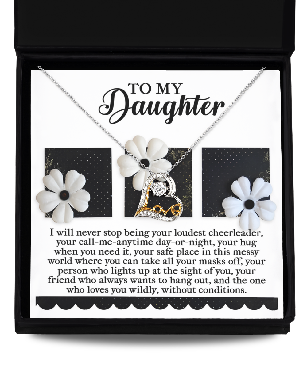 To My Daughter - Never Stop Being Your Loudest Cheerleader - Your Safe Place - Lights Up At Sight Of You - Loves You Wildly - Love Dancing Necklace LD, DAU0000038LD