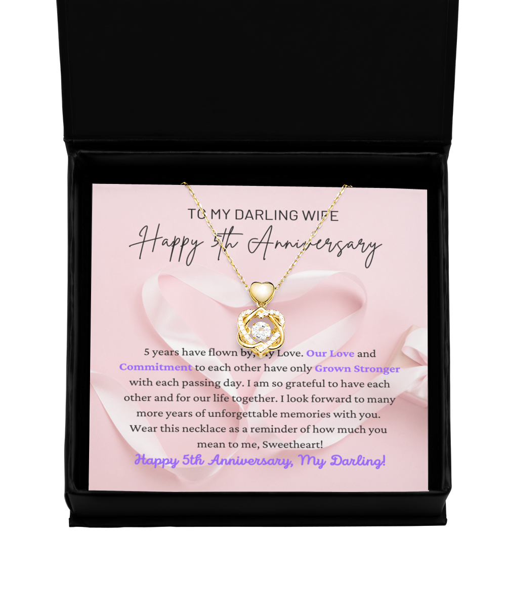 To My Darling Wife - Love Grown Stronger - Happy 5th Anniversary - Double Hearts Gold Necklace HG, ANWM000002HG