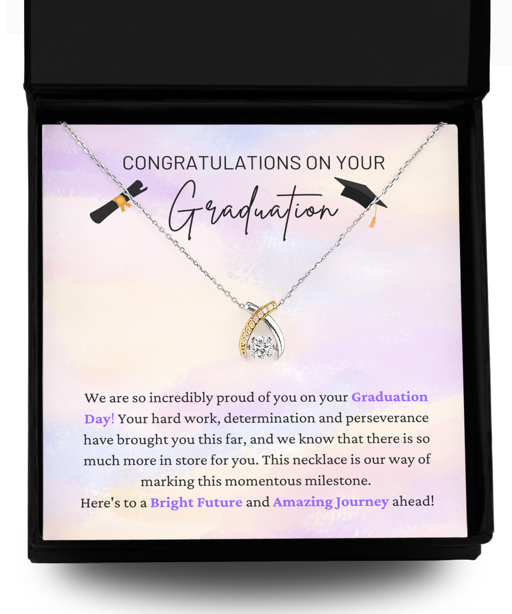 Congratulations On Graduation - Proud Of You - Graduation Day - Bright Future & Amazing Journey - Wishbone Necklace WB, GRD0000001WB