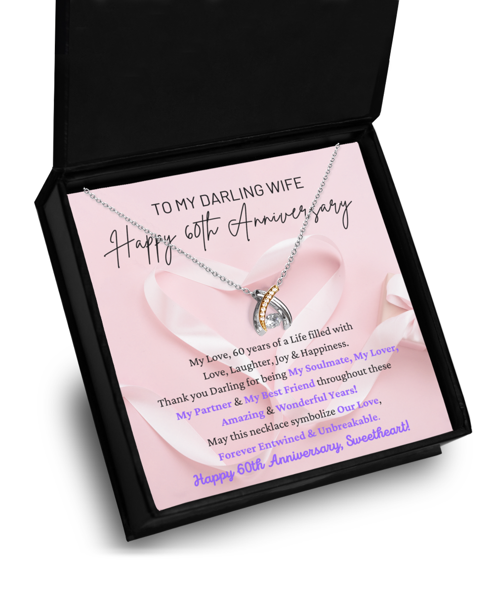 To My Darling Wife - Forever Entwined & Unbreakable - My Soulmate, My Lover, My Partner & My Best Friend - Happy 60th Anniversary - Wishbone Necklace WB, ANWM000010WB