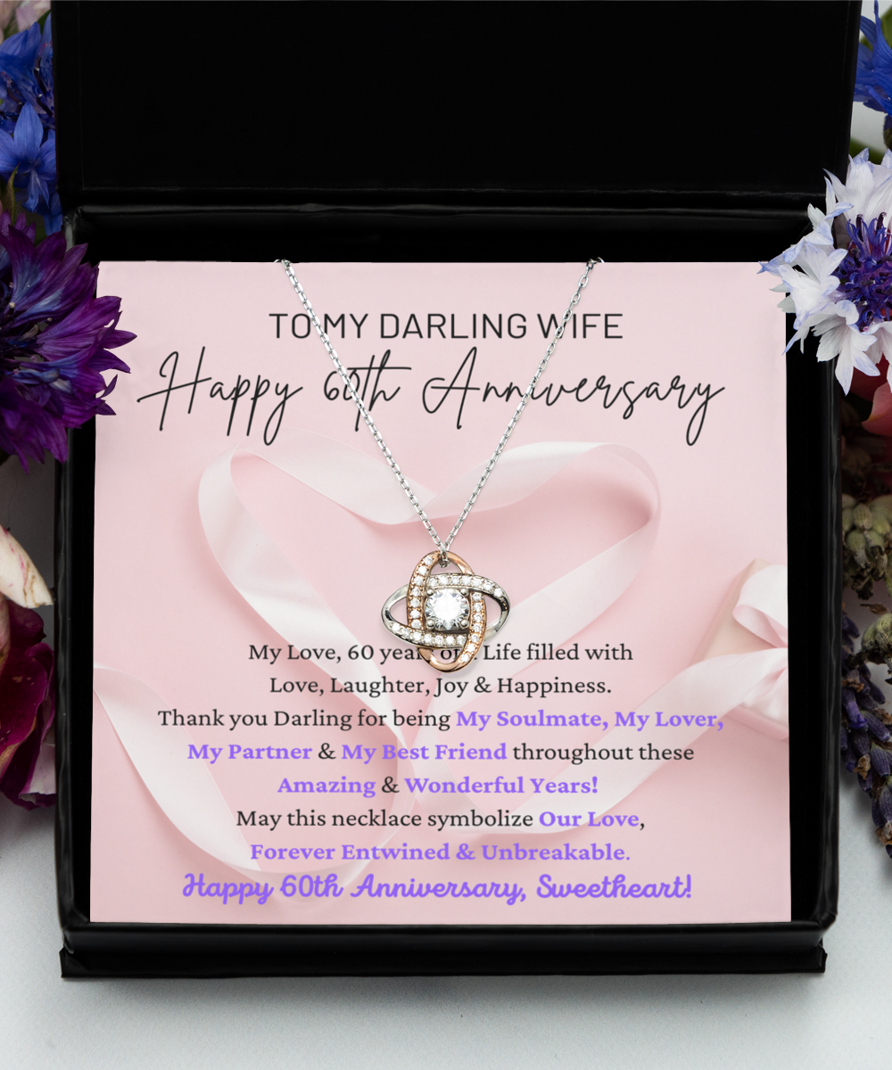 To My Darling Wife - Forever Entwined & Unbreakable - My Soulmate, My Lover, My Partner & My Best Friend - Happy 60th Anniversary - Love Knot Rose Gold Necklace LR, ANWM000010LR