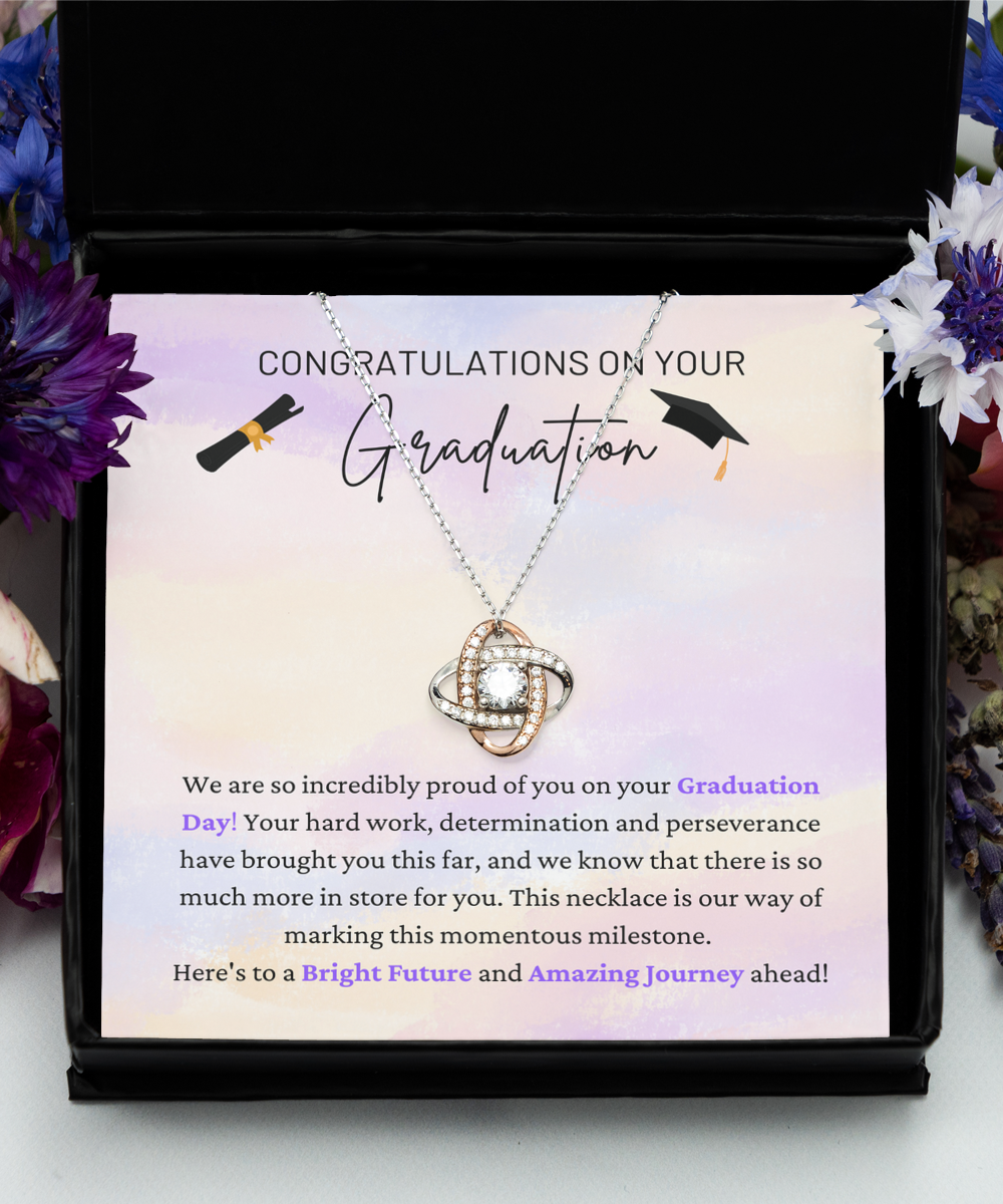 Congratulations On Graduation - Proud Of You - Graduation Day - Bright Future & Amazing Journey - Love Knot Rose Gold Necklace LR, GRD0000001LR