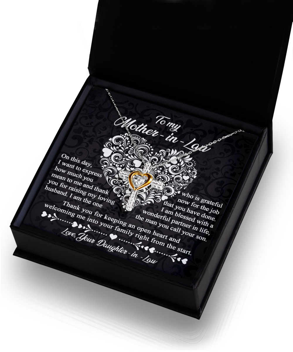 To My Mother-In-Law - Express How Much You Mean To Me - Grateful For You - An Open Heart - Love Your Daughter-In-Law - Cross Dancing Heart Necklace, MOM0000015CD