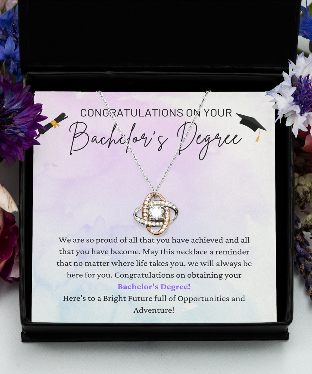 Congratulations On Bachelor's Degree - Bright Future - Full Of Opportunities And Adventure - Love Knot Rose Gold Necklace LR, GRD0000004LR