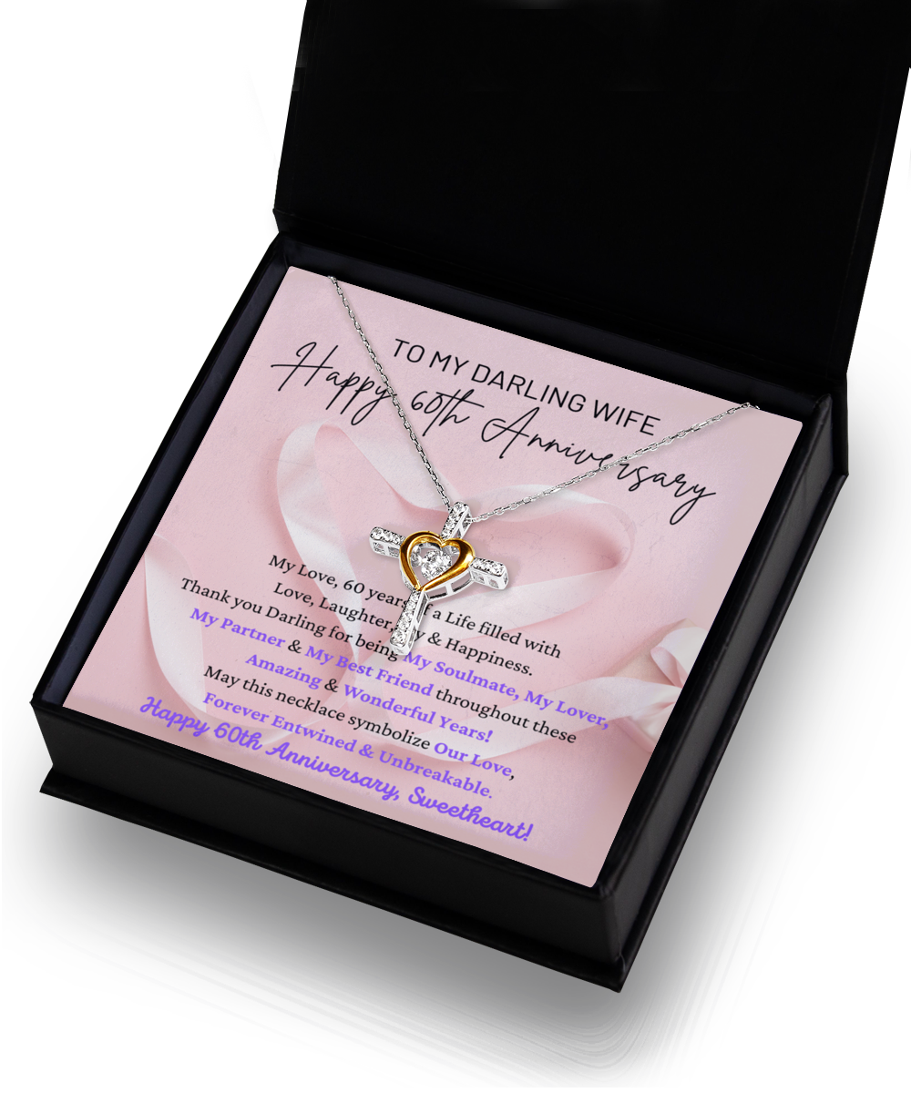 To My Darling Wife - Forever Entwined & Unbreakable - My Soulmate, My Lover, My Partner & My Best Friend - Happy 60th Anniversary - Cross Dancing Heart Necklace CD, ANWM000010CD